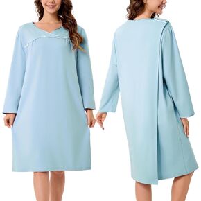 ثياب مستشفى Voeeron للنساء تمزيقها بعيدا المفتوح الظهر الأكمام طويلة الأكمام ثوب المريض لينة التكيفية مع جيوب in Kuwait