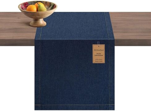 Denim Table Runner 100% Cotton - 72 Inches Long Farmhouse Table Runners - Tight-Weave Non-Slip Washable - for Dining Kitchen Holidays Events - 13x72 Inch Table Runner Blue Denim in Saudi Arabia