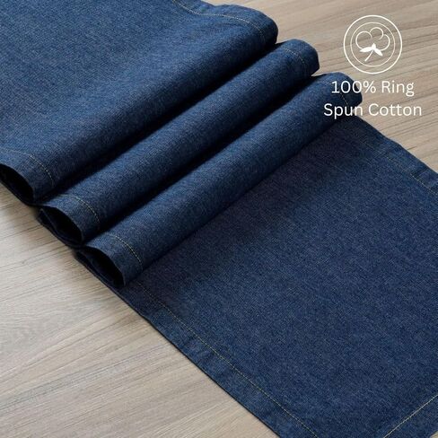 Denim Table Runner 100% Cotton - 72 Inches Long Farmhouse Table Runners - Tight-Weave Non-Slip Washable - for Dining Kitchen Holidays Events - 13x72 Inch Table Runner Blue Denim in Saudi Arabia