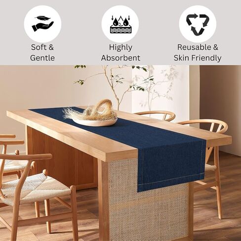 Denim Table Runner 100% Cotton - 72 Inches Long Farmhouse Table Runners - Tight-Weave Non-Slip Washable - for Dining Kitchen Holidays Events - 13x72 Inch Table Runner Blue Denim in Saudi Arabia