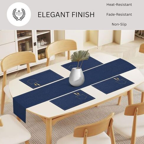 Denim Table Runner 100% Cotton - 72 Inches Long Farmhouse Table Runners - Tight-Weave Non-Slip Washable - for Dining Kitchen Holidays Events - 13x72 Inch Table Runner Blue Denim in Saudi Arabia