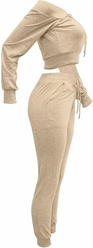 acelyn Sexy 2 Piece Outfits for Women Off Shoulder Lace Up Long Sleeve Crop Top Pants Sets Tracksuit Casual Sweatsuit in Saudi Arabia