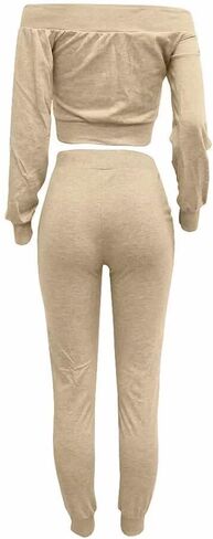acelyn Sexy 2 Piece Outfits for Women Off Shoulder Lace Up Long Sleeve Crop Top Pants Sets Tracksuit Casual Sweatsuit in Saudi Arabia
