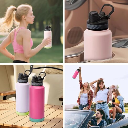 24 oz Insulated Sports Water Bottle with Straw, Vacuum Stainless Steel Water Flask with Handle, Thermal Metal Water Cup Mug with 2-in-1 Lid, Black in Saudi Arabia