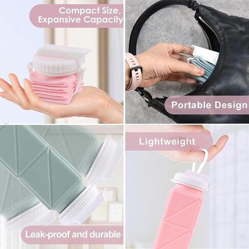 2 Pieces Foldable Water Bottles 620ml, Collapsible Water Bottles Reusable Drinking Bottle Flexible, BPA Free - Perfect for Kids, Sports, Travel, Camping (Green & Pink) in Saudi Arabia