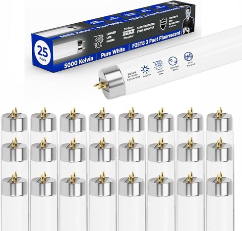 GoodBulb 25W 36 Inch T8 Fluorescent Light Bulb 3500K Soft White Light Color, Medium Bi-Pin Base 2225 Lumens 86 CRI 36000 Life Hours Instant/Programmed Start 25 Bulbs Pack in Saudi Arabia