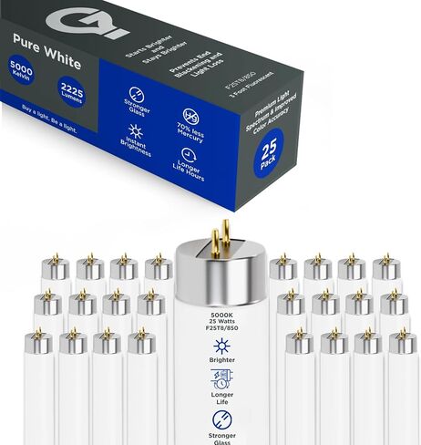 GoodBulb 25W 36 Inch T8 Fluorescent Light Bulb 3500K Soft White Light Color, Medium Bi-Pin Base 2225 Lumens 86 CRI 36000 Life Hours Instant/Programmed Start 25 Bulbs Pack in Saudi Arabia
