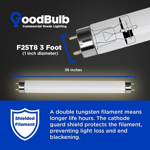GoodBulb 25W 36 Inch T8 Fluorescent Light Bulb 3500K Soft White Light Color, Medium Bi-Pin Base 2225 Lumens 86 CRI 36000 Life Hours Instant/Programmed Start 25 Bulbs Pack in Saudi Arabia