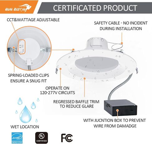 10 بوصة مصفرة LED LED مع J-Box ، وقابل للتعديل 22/29/37.5W ، 3 ملون 3000K-5000K ، 120-277V ، 0-10 فولت قابلة للضوء ، IC مصنفة ، LED LED ، UL & ENERGER in Saudi Arabia