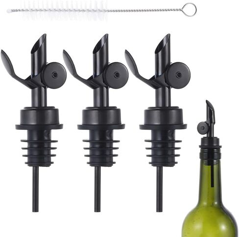 beyonday 3pcs Self Closing Liquor Bottle Pourers - Gold, Auto Flip Wine Bottle Stoppers with Rubber Dust Cap & Cleaning Brush, Weighted Olive Oil Vinegar Dispenser Spout, Fit about 3/4'' Bottle Mouth in Kuwait