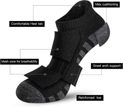 Men's and Women's Athletic Ankle Socks, No Show Low Cut Sports Socks for Running, 6 Pairs,9-12,Black in Saudi Arabia