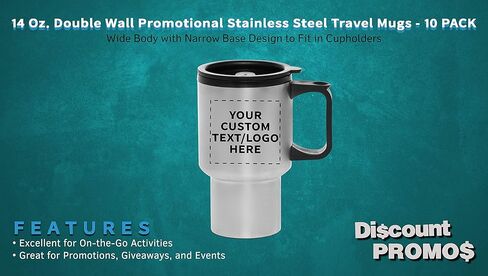 أوفق سفر مخصصة 14 أوقية من الفولاذ المقاوم للصدأ - 10 حزمة - نص مخصص ، شعار - الفولاذ المقاوم للصدأ in Kuwait