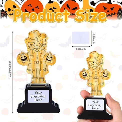 Pinkunn 6 Pcs Halloween Pumpkin Harvest Trophies 4.8 Inch Acrylic Scarecrow Trophies Gold Contest Award with Stickers for Teens Adult Classroom Halloween Art Activities Fun Party Favors Gift in Saudi Arabia