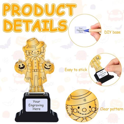 Pinkunn 6 Pcs Halloween Pumpkin Harvest Trophies 4.8 Inch Acrylic Scarecrow Trophies Gold Contest Award with Stickers for Teens Adult Classroom Halloween Art Activities Fun Party Favors Gift in Saudi Arabia