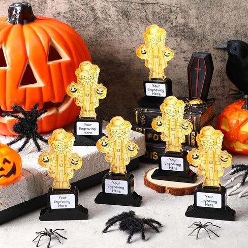 Pinkunn 6 Pcs Halloween Pumpkin Harvest Trophies 4.8 Inch Acrylic Scarecrow Trophies Gold Contest Award with Stickers for Teens Adult Classroom Halloween Art Activities Fun Party Favors Gift in Saudi Arabia