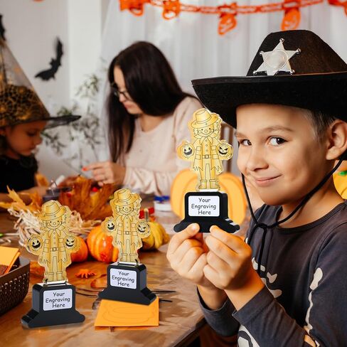 Pinkunn 6 Pcs Halloween Pumpkin Harvest Trophies 4.8 Inch Acrylic Scarecrow Trophies Gold Contest Award with Stickers for Teens Adult Classroom Halloween Art Activities Fun Party Favors Gift in Saudi Arabia