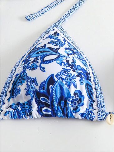 WDIRARA Women's 3 Piece Boho Paisley Floral Swimsuit Halter Bikini Set Triangle String Bathing Suit with Beach Skirt in Saudi Arabia