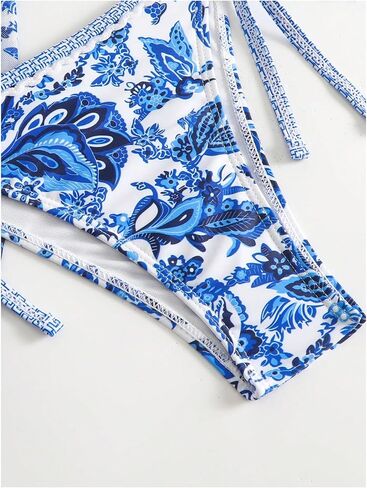 WDIRARA Women's 3 Piece Boho Paisley Floral Swimsuit Halter Bikini Set Triangle String Bathing Suit with Beach Skirt in Saudi Arabia