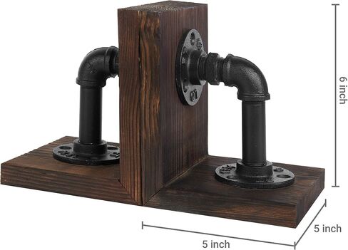 MyGift Industrial Pipe & Gray Wood 6-inch Metal Bookends, 1-Pair in Saudi Arabia