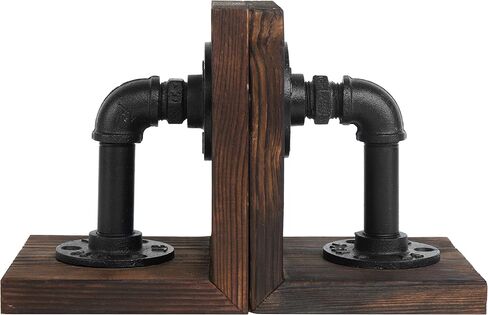 MyGift Industrial Pipe & Gray Wood 6-inch Metal Bookends, 1-Pair in Saudi Arabia