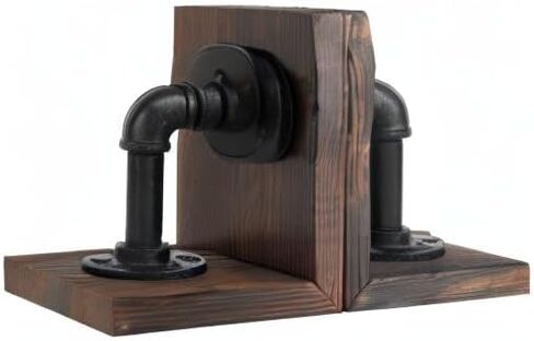 MyGift Industrial Pipe & Gray Wood 6-inch Metal Bookends, 1-Pair in Saudi Arabia