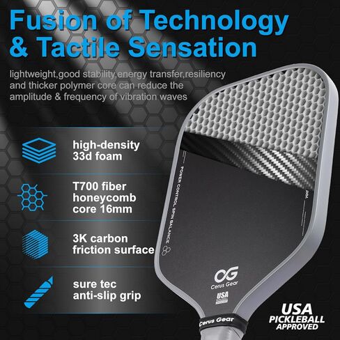 Pickleball Paddlles مع T700SC Carbon Carbon Multier و 16 مم من البوليمر العسل البوليمر العسل ، مضرب كرة المخلل الممتاز المصممة لدوران في نهاية المطاف ، وافق USAPA in Saudi Arabia