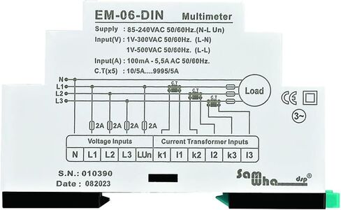 EM-06-DIN Multimeter, Three Phase Volt(L-L) (L-N) Ampere Frequency Phase Sequence Display Panel Meter 12 in 1 1Pcs(3CT 200A) in Saudi Arabia