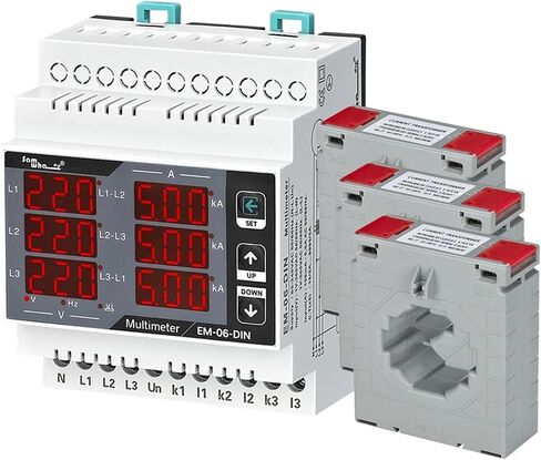 EM-06-DIN Multimeter, Three Phase Volt(L-L) (L-N) Ampere Frequency Phase Sequence Display Panel Meter 12 in 1 1Pcs(3CT 200A) in Saudi Arabia