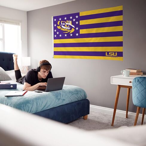 NCAA Rico Industries LSU Tigers Stars & Stripes 3' x 5' Banner Flag Single Sided - Indoor or Outdoor - Home Décor in Saudi Arabia