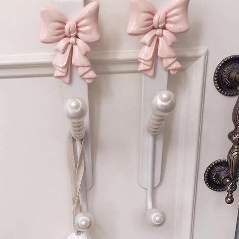 2 Packs Pink Bow Knot Over The Door Hooks,Metal Dual Hook Hanger for Coats, Jackets, Hats, Robes, Towels, Ideal for Bathroom, Bedroom, Mudroom (2PCS) in Kuwait