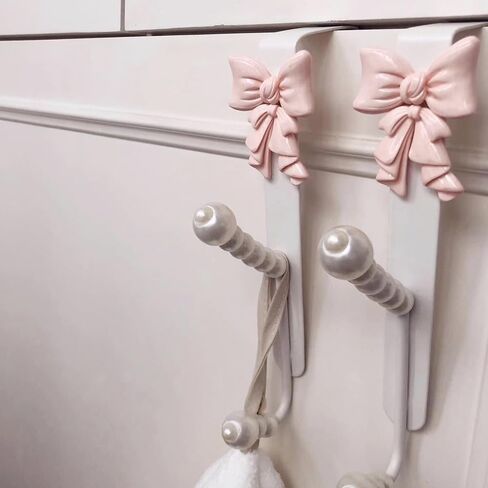 2 Packs Pink Bow Knot Over The Door Hooks,Metal Dual Hook Hanger for Coats, Jackets, Hats, Robes, Towels, Ideal for Bathroom, Bedroom, Mudroom (2PCS) in Kuwait