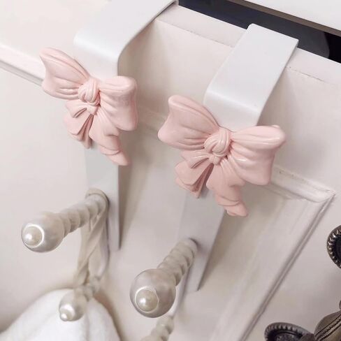 2 Packs Pink Bow Knot Over The Door Hooks,Metal Dual Hook Hanger for Coats, Jackets, Hats, Robes, Towels, Ideal for Bathroom, Bedroom, Mudroom (2PCS) in Kuwait