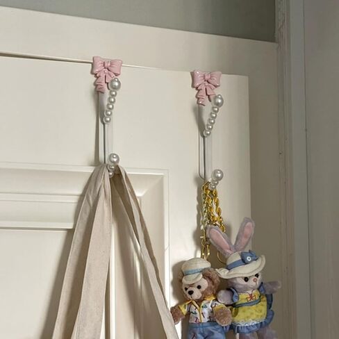 2 Packs Pink Bow Knot Over The Door Hooks,Metal Dual Hook Hanger for Coats, Jackets, Hats, Robes, Towels, Ideal for Bathroom, Bedroom, Mudroom (2PCS) in Kuwait