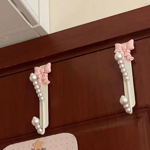 2 Packs Pink Bow Knot Over The Door Hooks,Metal Dual Hook Hanger for Coats, Jackets, Hats, Robes, Towels, Ideal for Bathroom, Bedroom, Mudroom (2PCS) in Kuwait