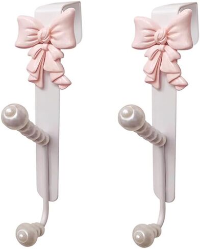 2 Packs Pink Bow Knot Over The Door Hooks,Metal Dual Hook Hanger for Coats, Jackets, Hats, Robes, Towels, Ideal for Bathroom, Bedroom, Mudroom (2PCS) in Kuwait