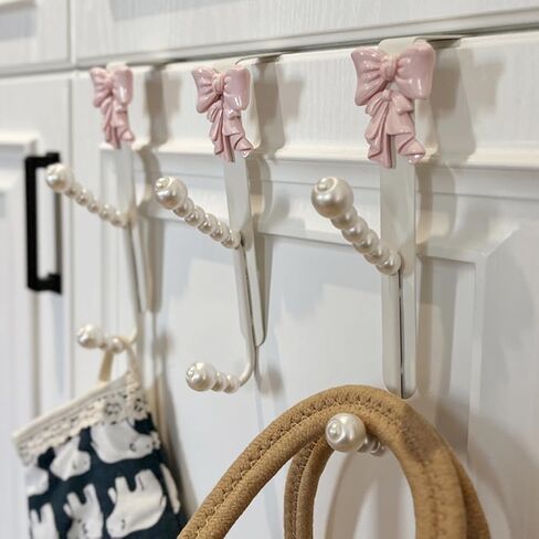 2 Packs Pink Bow Knot Over The Door Hooks,Metal Dual Hook Hanger for Coats, Jackets, Hats, Robes, Towels, Ideal for Bathroom, Bedroom, Mudroom (2PCS) in Kuwait