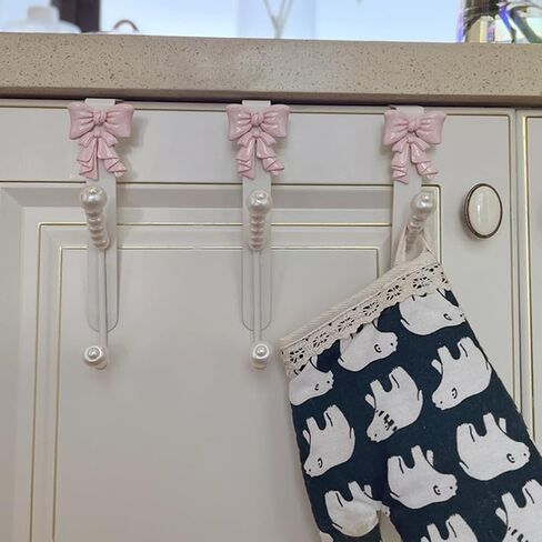 2 Packs Pink Bow Knot Over The Door Hooks,Metal Dual Hook Hanger for Coats, Jackets, Hats, Robes, Towels, Ideal for Bathroom, Bedroom, Mudroom (2PCS) in Kuwait