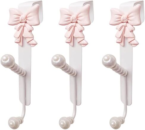 2 Packs Pink Bow Knot Over The Door Hooks,Metal Dual Hook Hanger for Coats, Jackets, Hats, Robes, Towels, Ideal for Bathroom, Bedroom, Mudroom (2PCS) in Kuwait