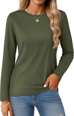 YUCOLEN Women's Cotton Long Sleeve Shirts Crewneck Cotton Basic T-Shirt Solid Color Soft Comfy Casual Tops Tees for Women in Saudi Arabia