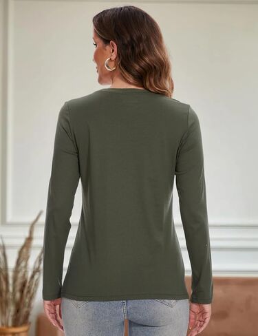 YUCOLEN Women's Cotton Long Sleeve Shirts Crewneck Cotton Basic T-Shirt Solid Color Soft Comfy Casual Tops Tees for Women in Saudi Arabia