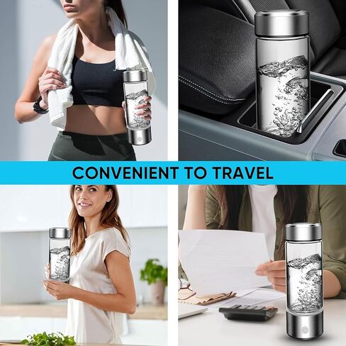 زجاجة ماء الهيدروجين-Infuser المحمولة للهيدروجين للترطيب المحسن ، خالي من BPA ، مقاوم للتسرب ، 420 مل/15 أوقية ، مثالية لللياقة والمشي لمسافات طويلة والسفر والاستخدام اليومي (الفضة) in Saudi Arabia