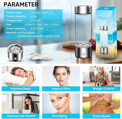 زجاجة ماء الهيدروجين-Infuser المحمولة للهيدروجين للترطيب المحسن ، خالي من BPA ، مقاوم للتسرب ، 420 مل/15 أوقية ، مثالية لللياقة والمشي لمسافات طويلة والسفر والاستخدام اليومي (الفضة) in Saudi Arabia
