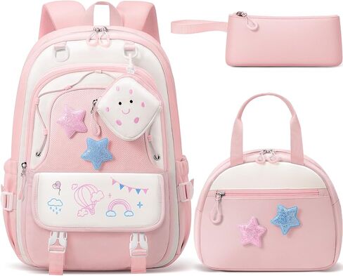 حقيبة ظهر Fimibuke Kids for Girls ، 4 PCS حقيبة ظهر للمراهقات في سن المراهقة مع صندوق الغداء وحالة القلم الرصاص ومجموعة حقائب سماعات الرأس ، حقيبة مدرسية لطيفة لطلاب المدرسة الثانوية الابتدائية إلى المدرسة in Kuwait