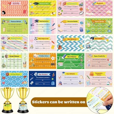 12 Pcs Bulk Mini Trophies 5.7 Inch Plastic Gold Trophy Cups with Award Certificates Stickers for Student Recognition Rewards End of Year Sports Tournament Winning Prizes Party Favor Competition Office in Saudi Arabia