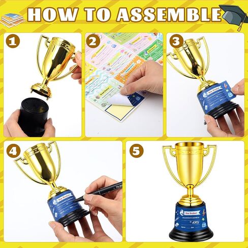 12 Pcs Bulk Mini Trophies 5.7 Inch Plastic Gold Trophy Cups with Award Certificates Stickers for Student Recognition Rewards End of Year Sports Tournament Winning Prizes Party Favor Competition Office in Saudi Arabia