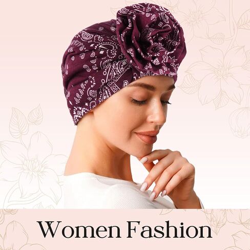 Womens Chemo Headwear Cotton Beanies Satin Lined Bonnet for Sleeping Handmade Flower Turbans for Women in Kuwait