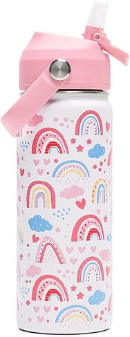 18oz أطفال زجاجة ماء معزولة مع غطاء القش - 18/8 كوب من الفولاذ المقاوم للصدأ كوب BPA خالية من Tumbler Tumbler Double Wall Leak Proof Portable Toddler Bottle (Game+Dinasour1） in Kuwait