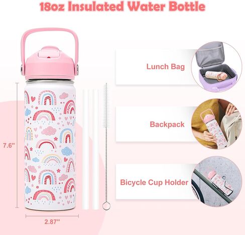 18oz أطفال زجاجة ماء معزولة مع غطاء القش - 18/8 كوب من الفولاذ المقاوم للصدأ كوب BPA خالية من Tumbler Tumbler Double Wall Leak Proof Portable Toddler Bottle (Game+Dinasour1） in Kuwait