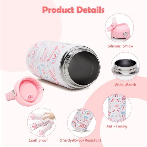 18oz أطفال زجاجة ماء معزولة مع غطاء القش - 18/8 كوب من الفولاذ المقاوم للصدأ كوب BPA خالية من Tumbler Tumbler Double Wall Leak Proof Portable Toddler Bottle (Game+Dinasour1） in Kuwait