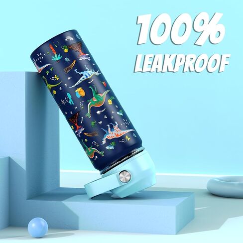 18oz أطفال زجاجة ماء معزولة مع غطاء القش - 18/8 كوب من الفولاذ المقاوم للصدأ كوب BPA خالية من Tumbler Tumbler Double Wall Leak Proof Portable Toddler Bottle (Game+Dinasour1） in Kuwait